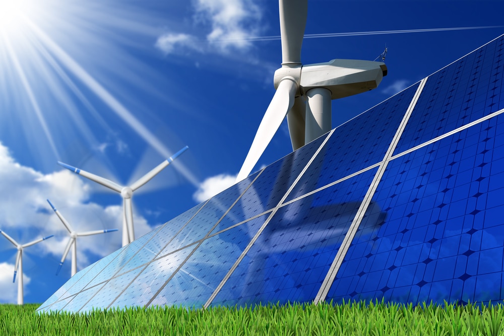 Solar cells and wind turbines used in energy harvesting