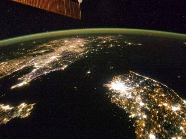 Contrast in nighttime lighting between North and South Korea